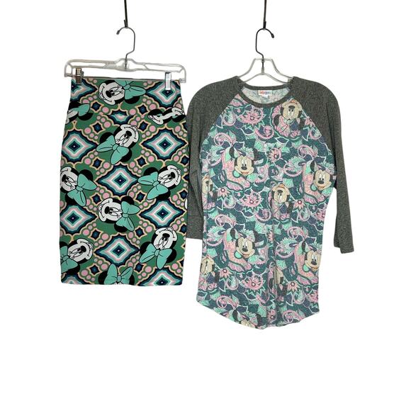 NEW Lot 2 Disney  LulaRoe Women Skirt Pencil XS Top S Run Large Minnie Mouse - Picture 1 of 10